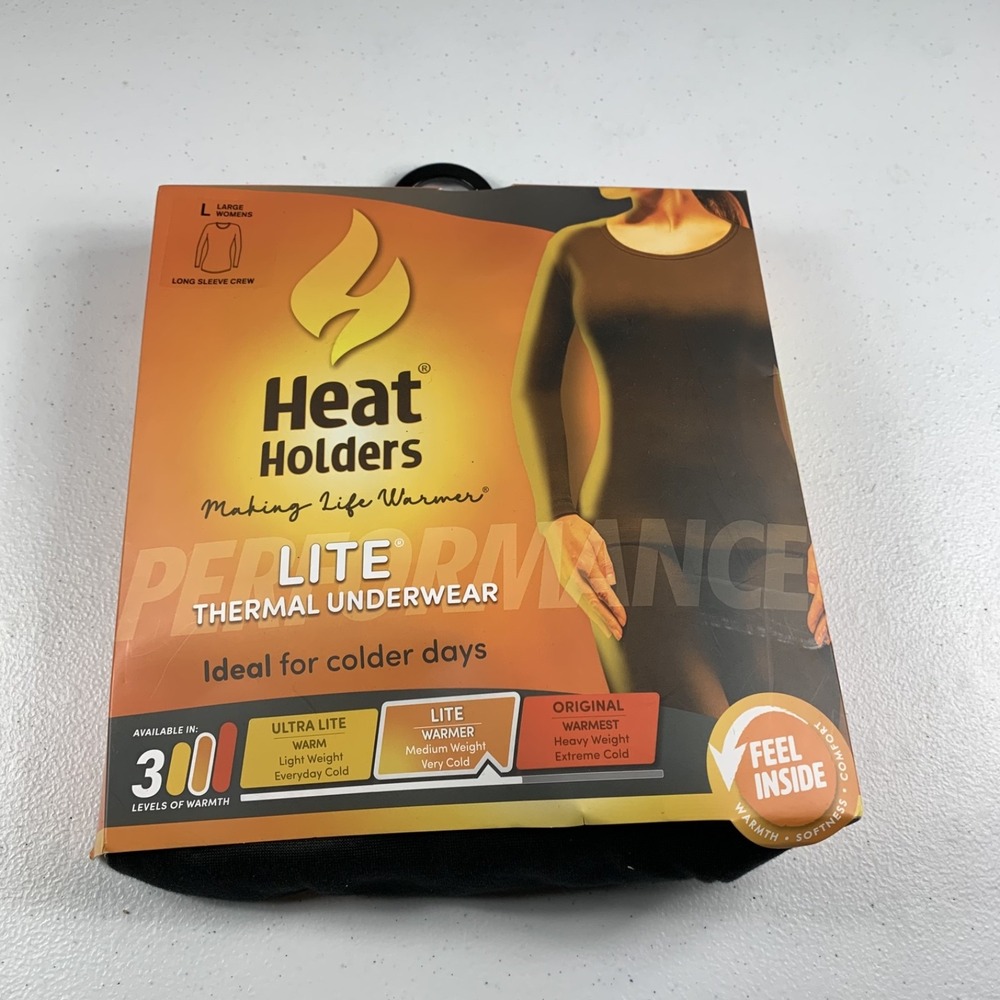 Heat Holders Women's Thermal Lite Warmer Top‎ Large Black Long-Sleeve Crew Neck